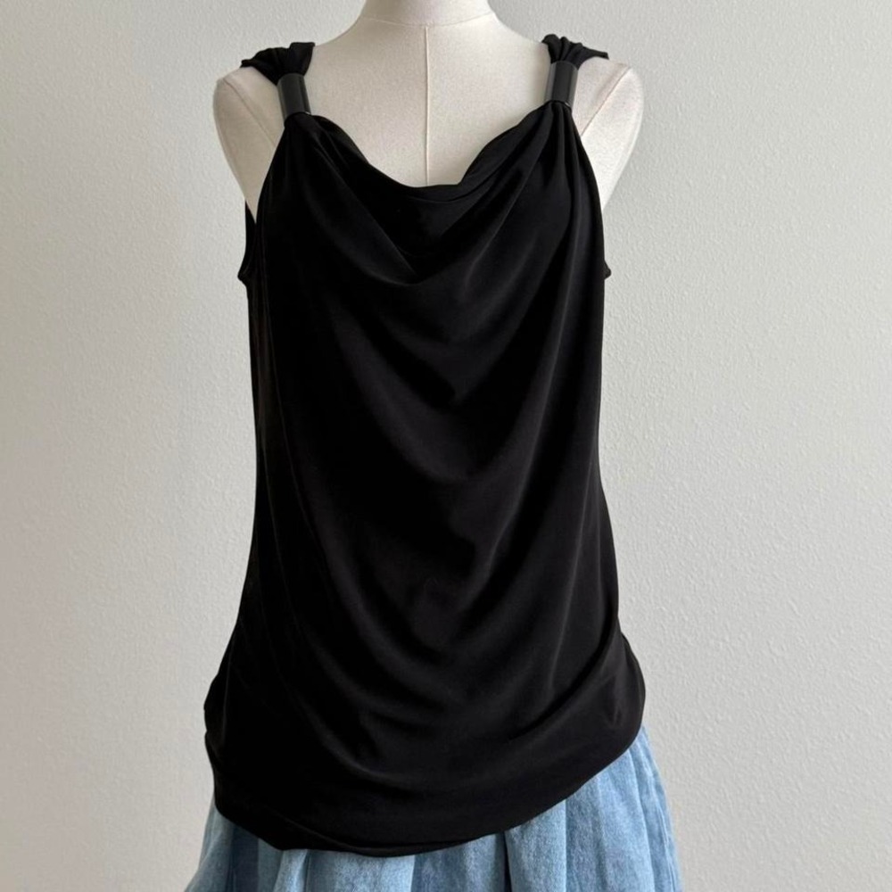 Timeless Whimsygoth Sz L Black Office Siren Cowl Neck Tank Work Wear